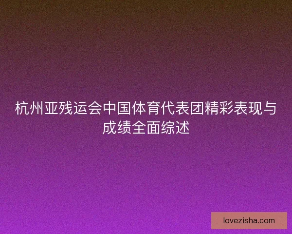 杭州亚残运会中国体育代表团精彩表现与成绩全面综述